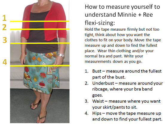 how to measure yourself for Minnie + Ree flexi-sized clothing