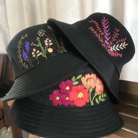 Bucket hat with hand embroidery
